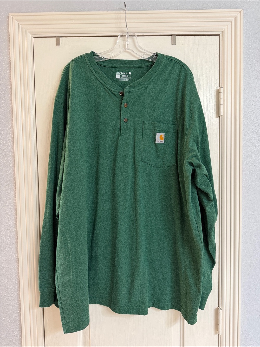 Carhartt Green Long-Sleeve Henley with Chest Pocket